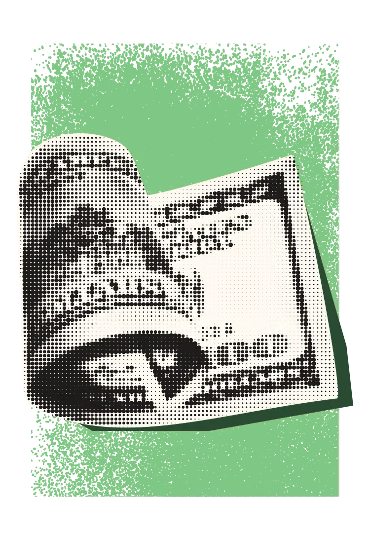 Billet de banque en trame de points sur fond vert