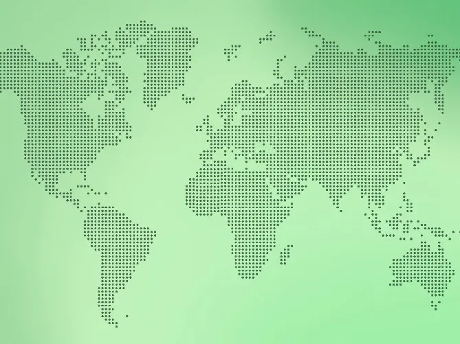Carte du monde en points vert foncé sur dégradé vert clair