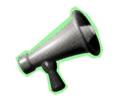 Mégaphone en trame de points avec un contour vert