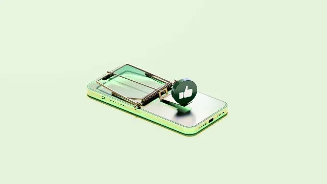 Smartphone posé comme une tapette, avec un pouce levé en appât