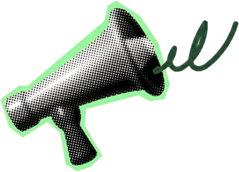 Mégaphone en trame de points, cerné de vert