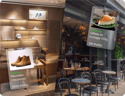 Vitrines de commerces de proximité équipés du programme de fidélité Lecy.