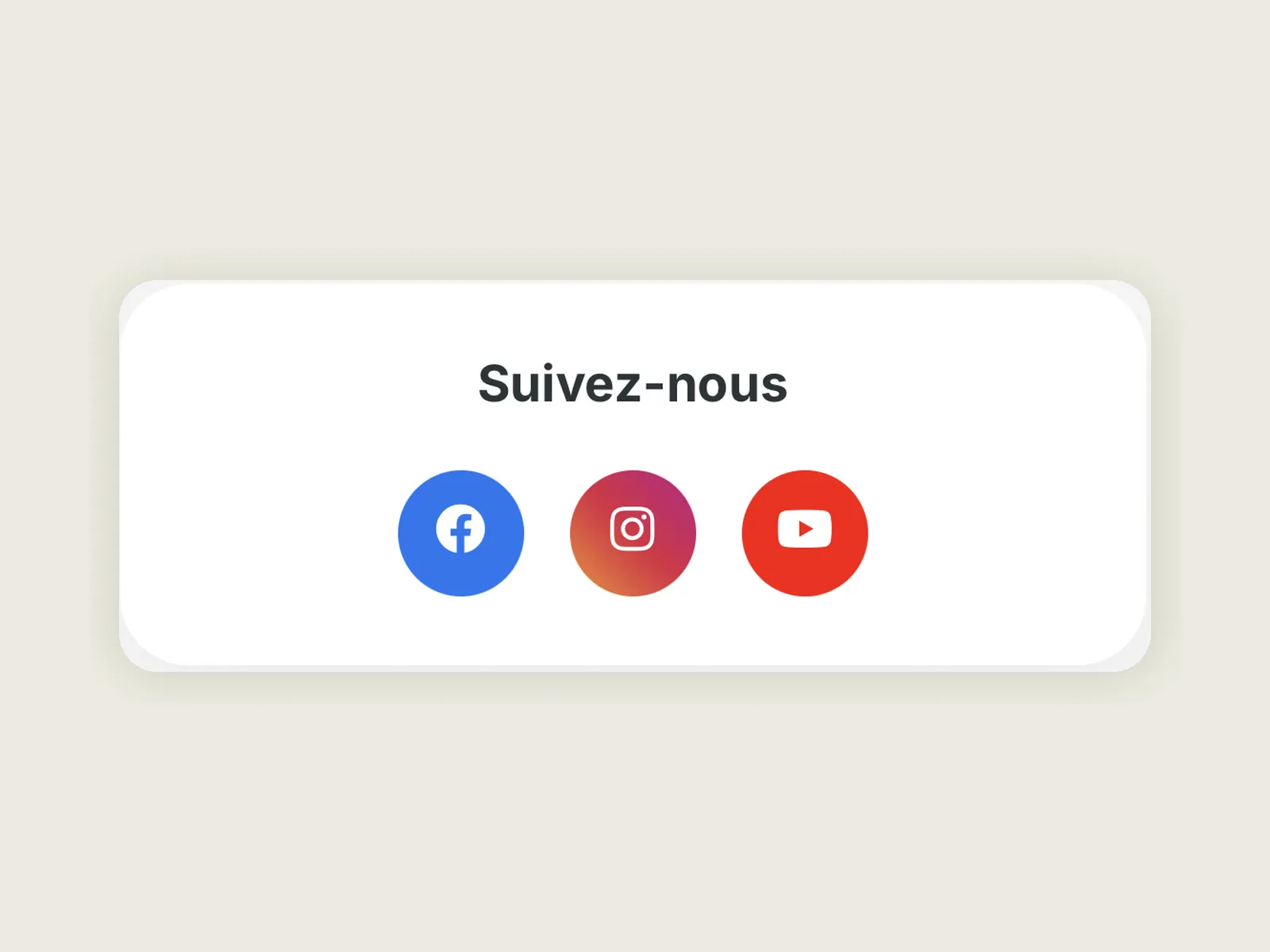 “Follow us” block on the customer page: Facebook, Instagram, YouTube.